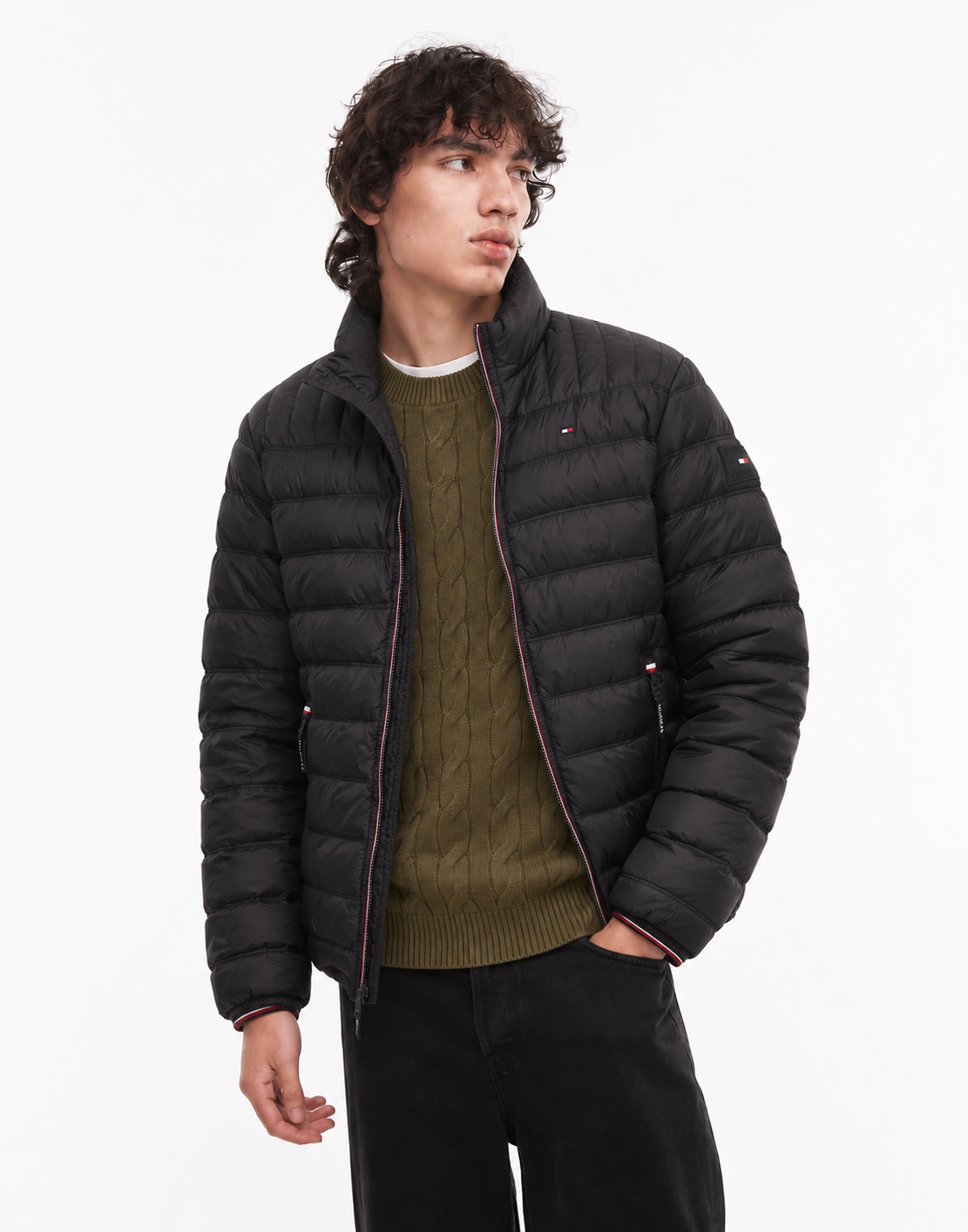 Tommy Hilfiger cable pullover crew neck olive