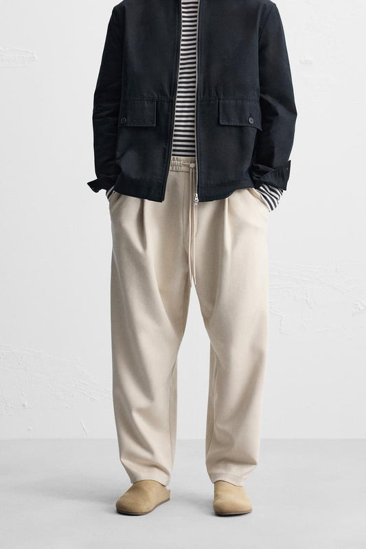 ZARA PLEATED TAPERED WIDE LEG TROUSER OFFWHITE