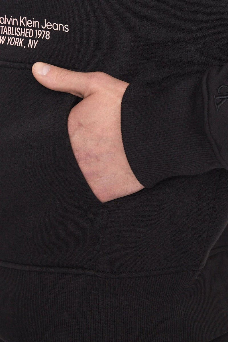 Calvin klein HOODIE LAYERED ADDRESS FLEECE  BLACK