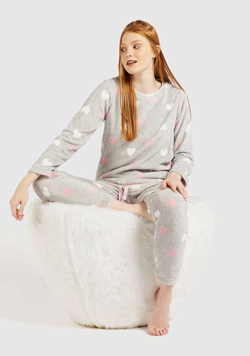 Textured Long-Sleeve T-Shirt & Pajama Pants Set