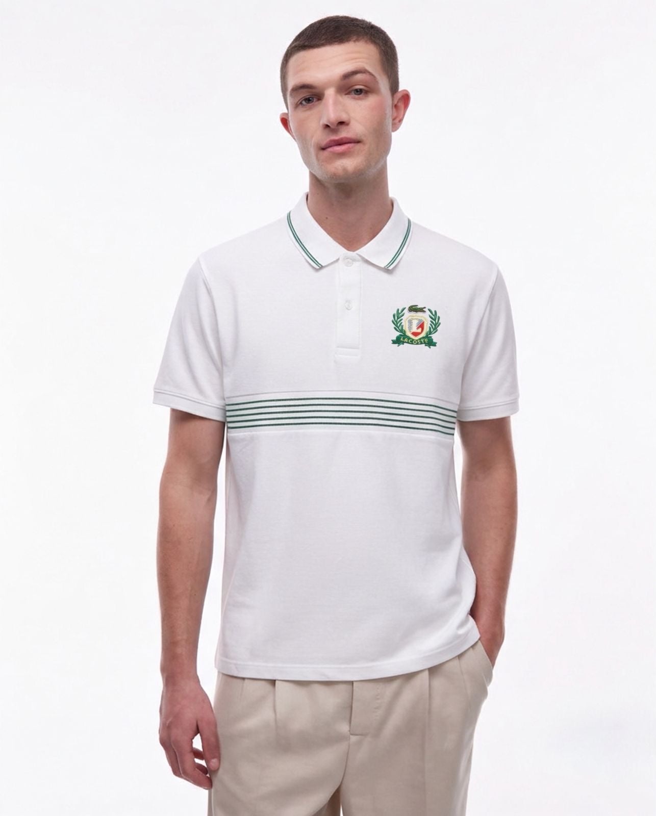LACOSTE POLO TSHIRT SLIM FIT BIG G LOGO WHITE/GRN