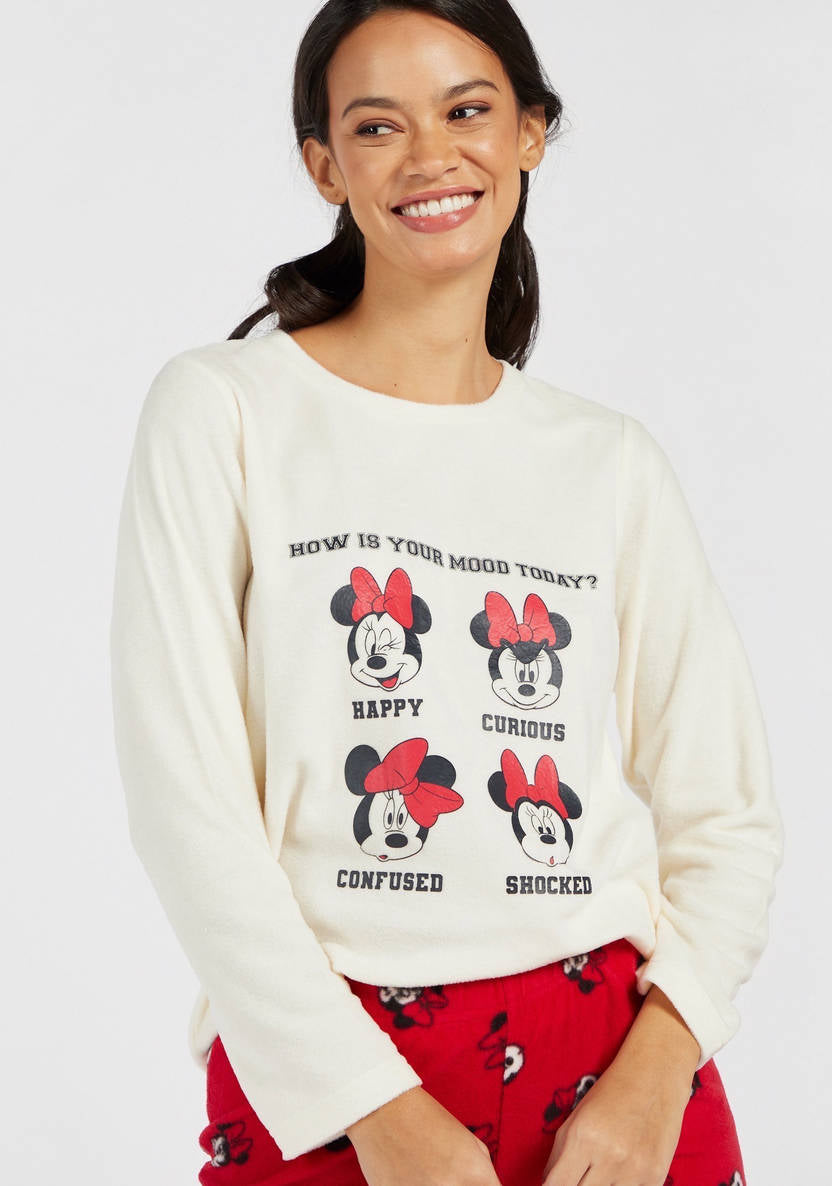 Minnie Mouse Print T-shirt and All-Over Printed Pyjamas Set