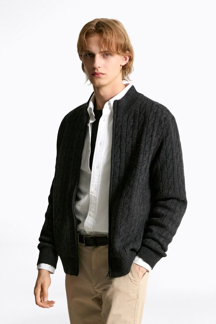 Sweater tommy hilfiger cable full zipper dark gray