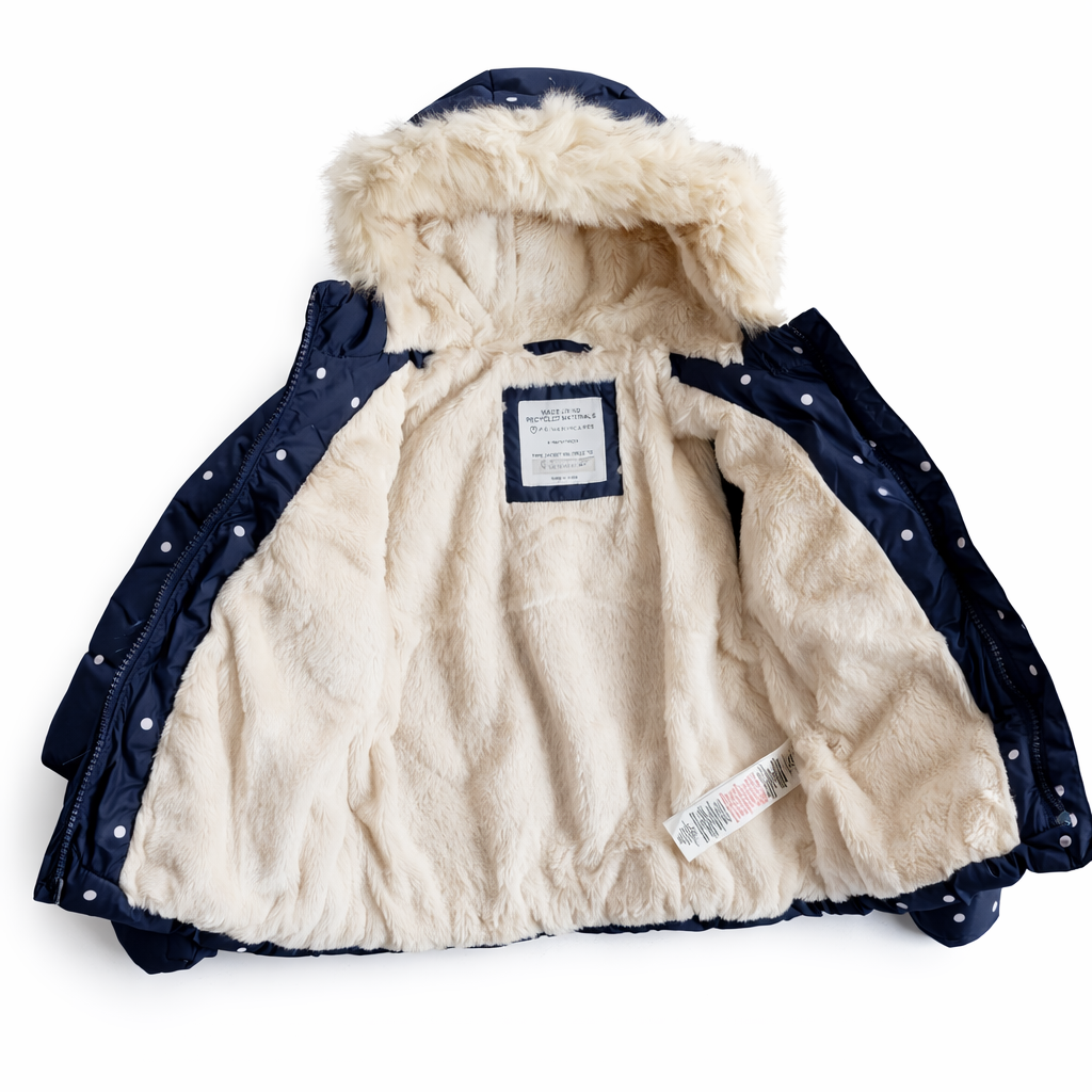 Primark This navy polka dot baby jacket is from Primark and includes a hood and matching mittens