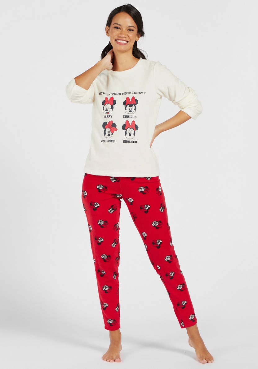 Minnie Mouse Print T-shirt and All-Over Printed Pyjamas Set
