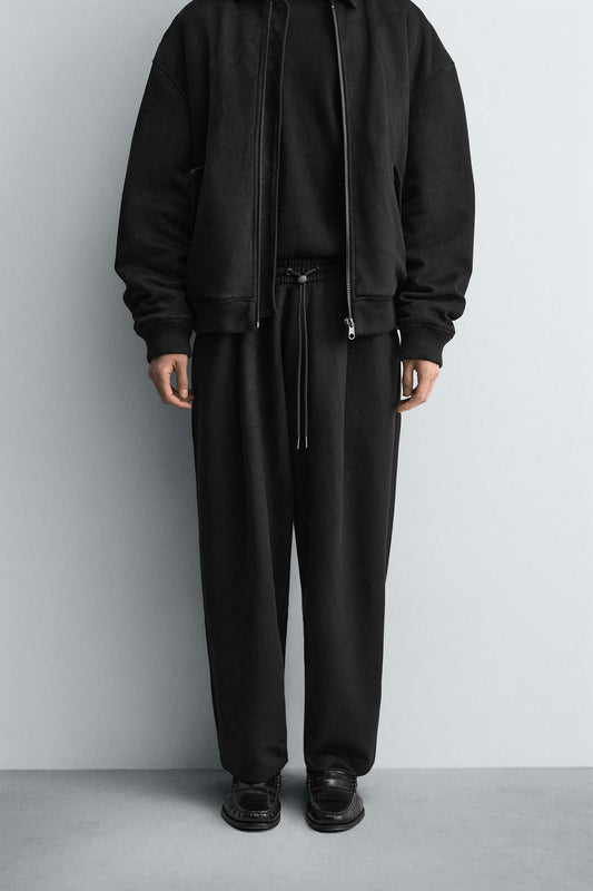 ZARA FAUX SUEDE PLEATED TROUSER Black