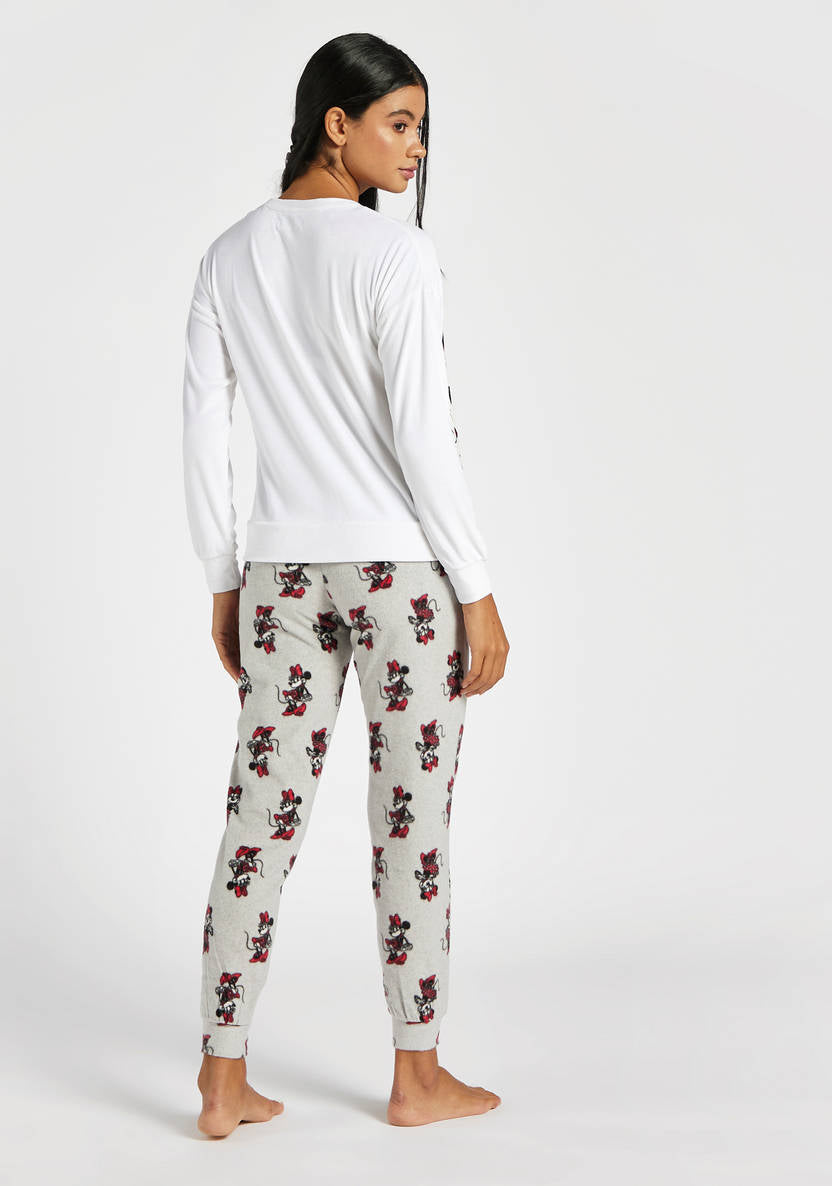 Minnie Mouse Print T-shirt with Long Sleeves and All-Over Printed Pyjamas Set