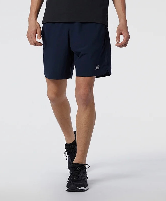 New Balance Accelerate Logo Print 7 In Shorts with Pockets Navy