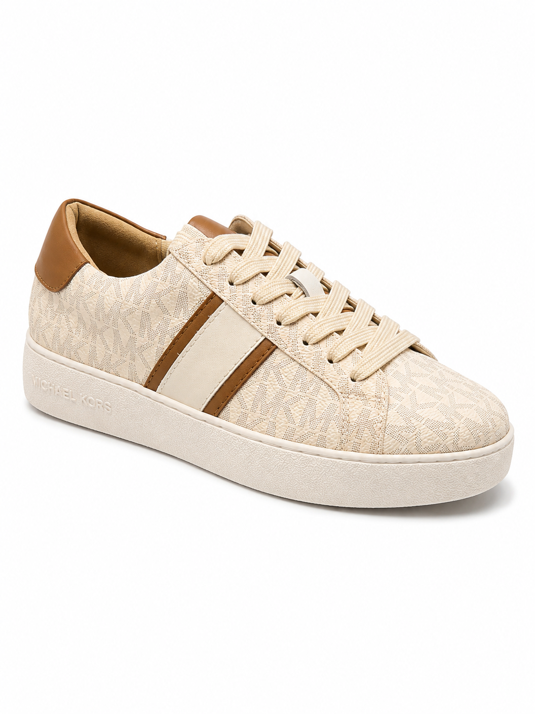 Michael Kors Monogram Lace-Up Sneakers – Cream/Brown
