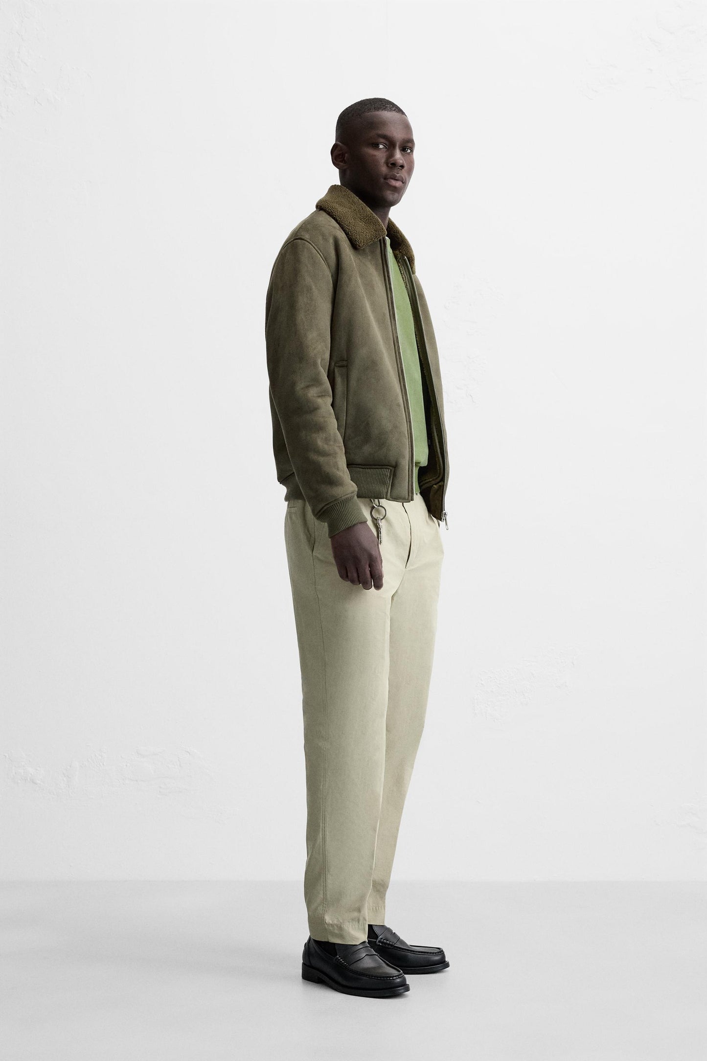 Jacket Zara Suede  Fur Inside olive