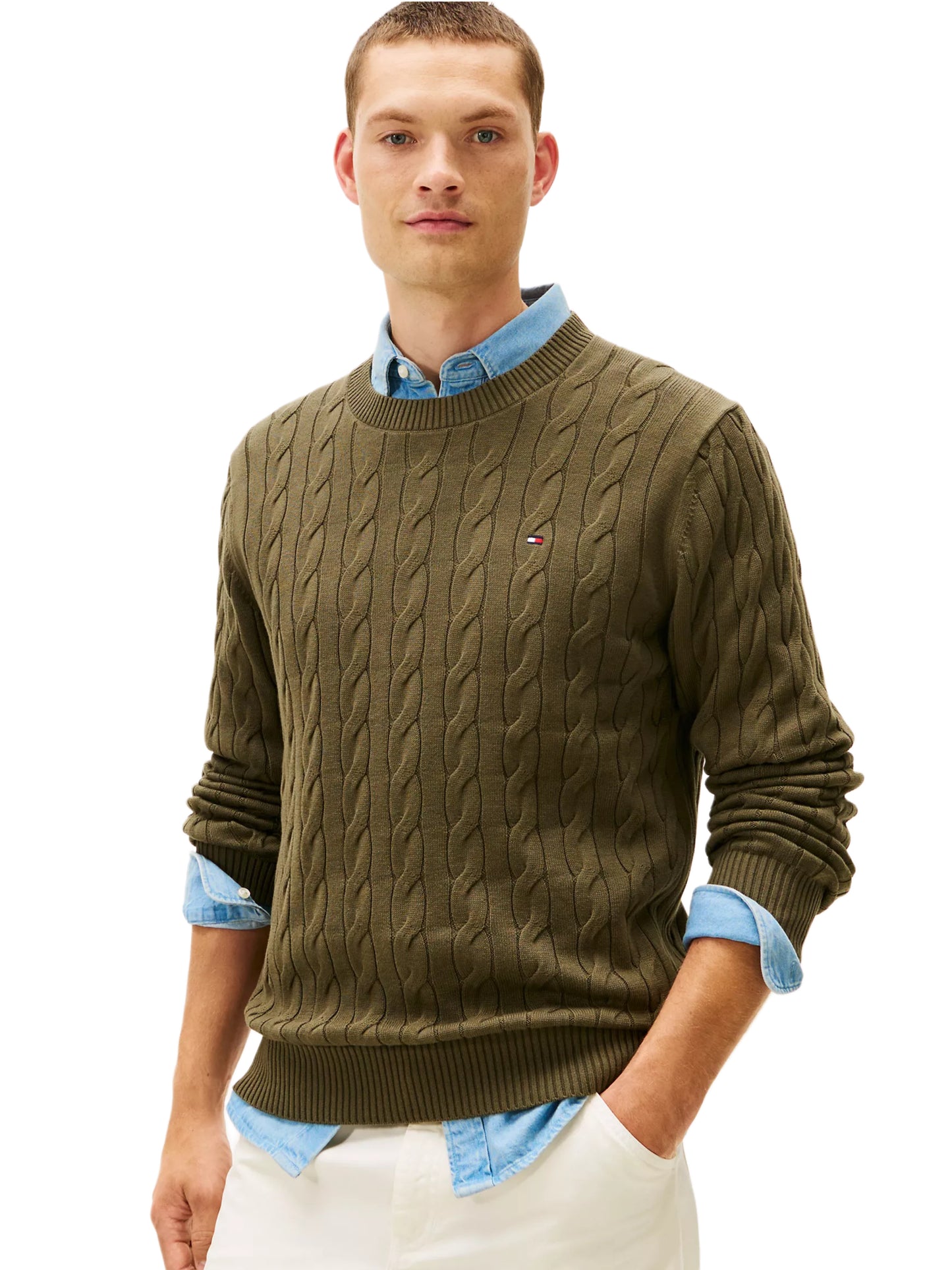 Tommy Hilfiger cable pullover crew neck olive