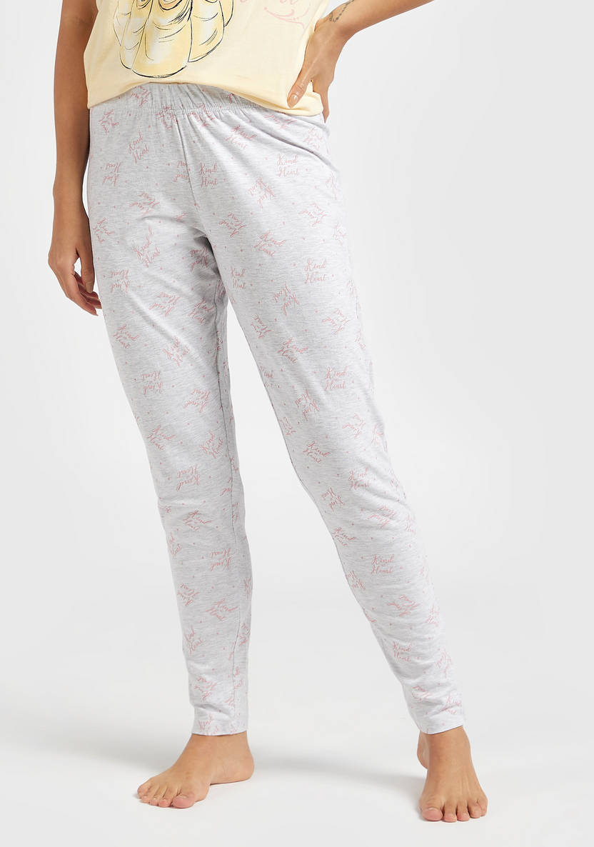 Belle Print Round Neck T-shirt and Full Length Pyjama Set