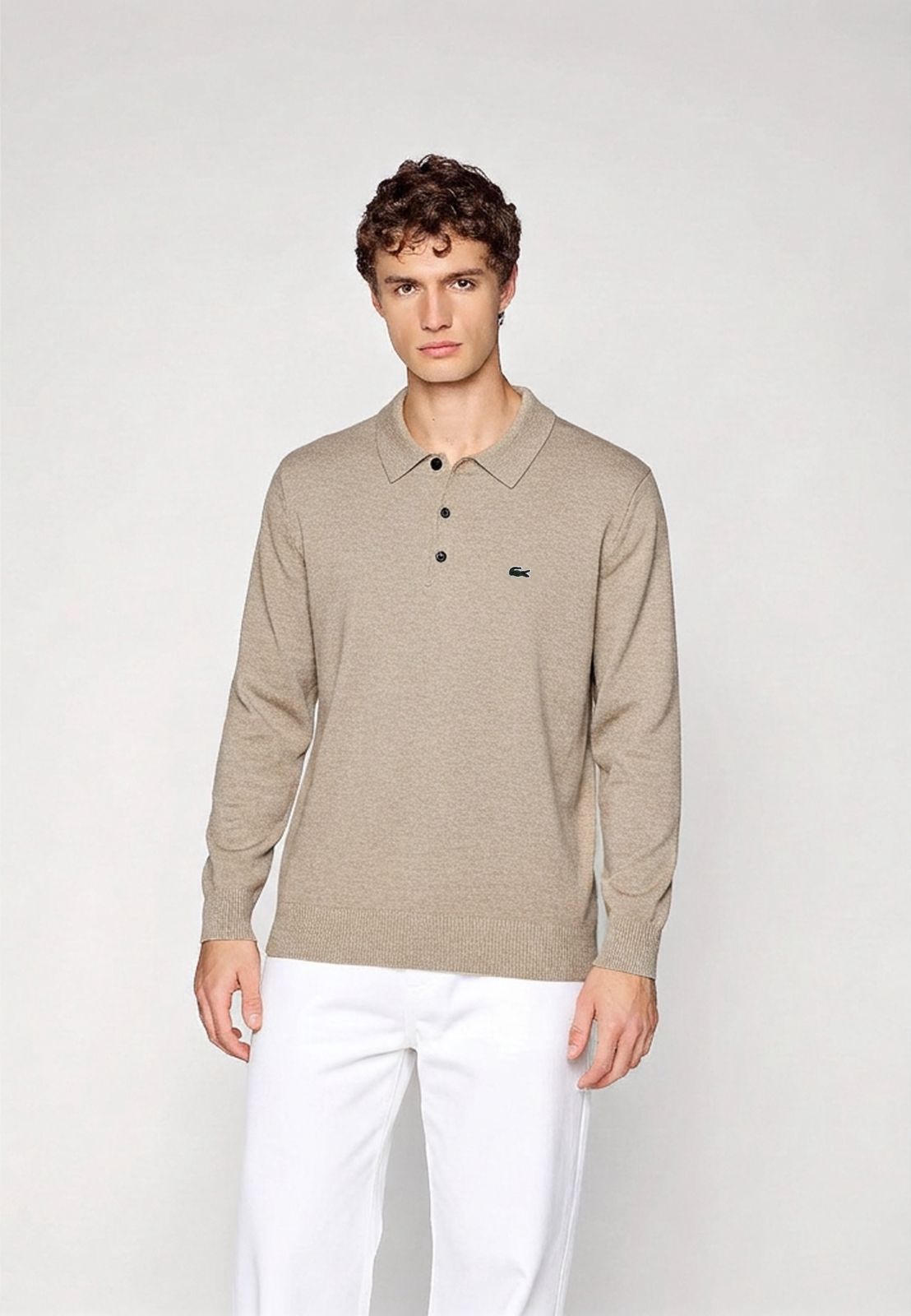 LACOSTE CARDED WOOL POLO SWEATER SLIM FIT