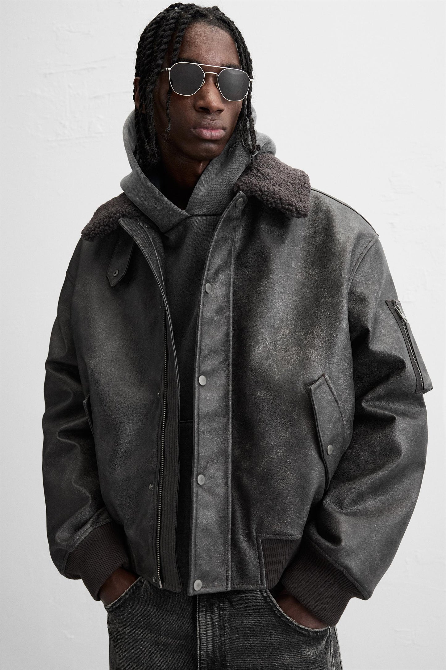 Zara Faux Leather Jacket With Removable Collar