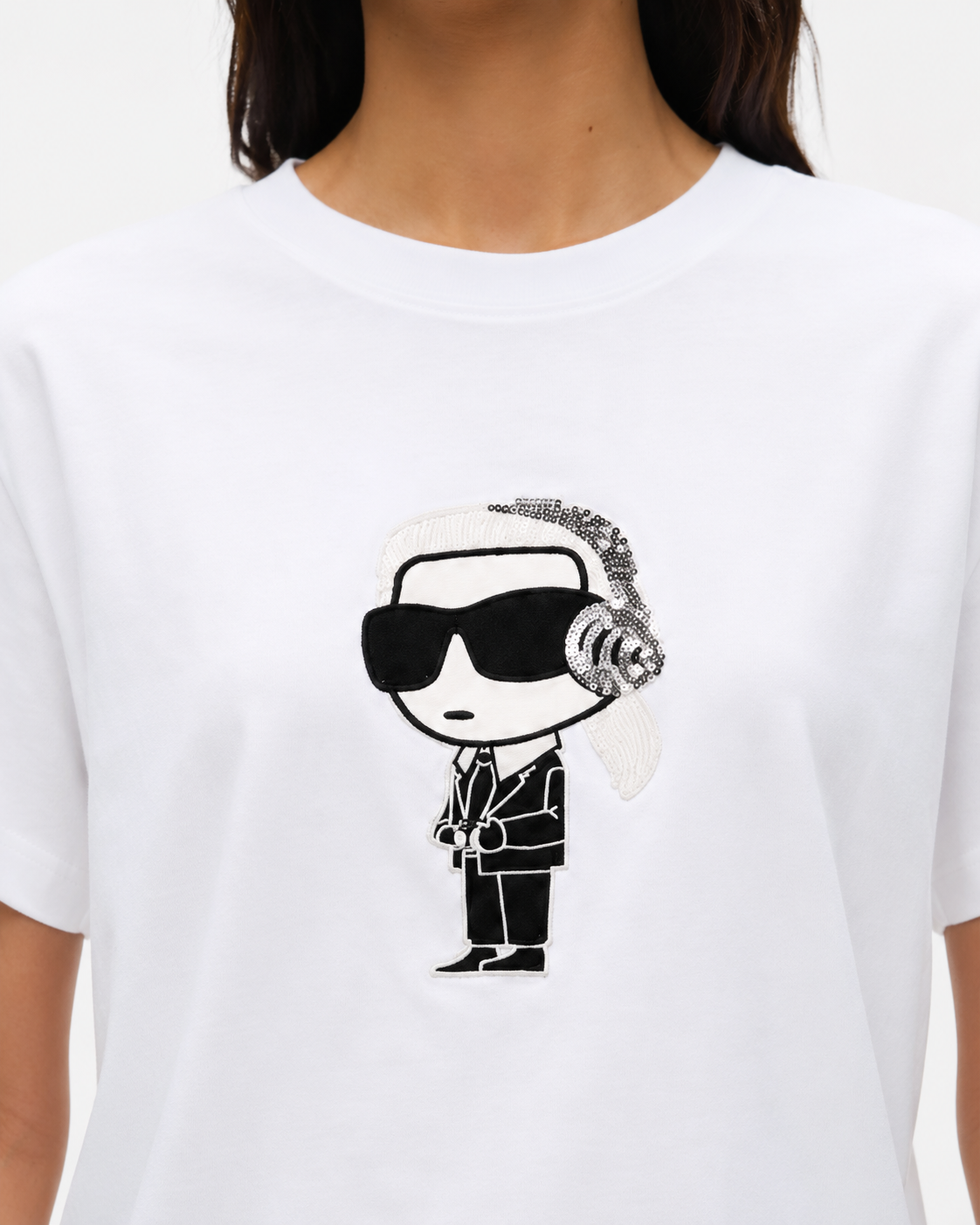 Karl Lagerfeld Women’s White Graphic T-Shirt – oversized  Fit