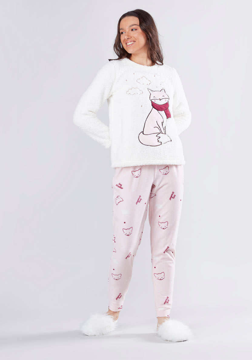 Cozy Collection Textured T-shirt with Full Length Jog Pants