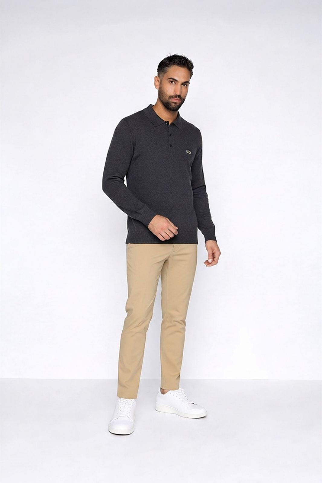 Lacoste Carded Wool Polo Sweater Dark Gray Slim Fit