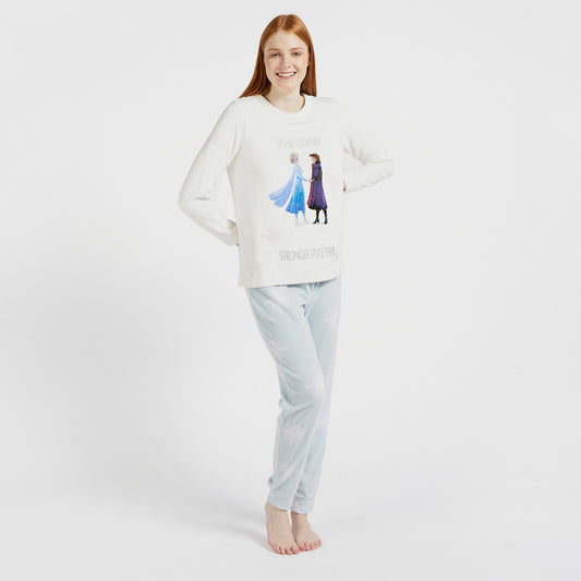 Frozen Print T-shirt with Long Sleeves and Pyjamas Set
