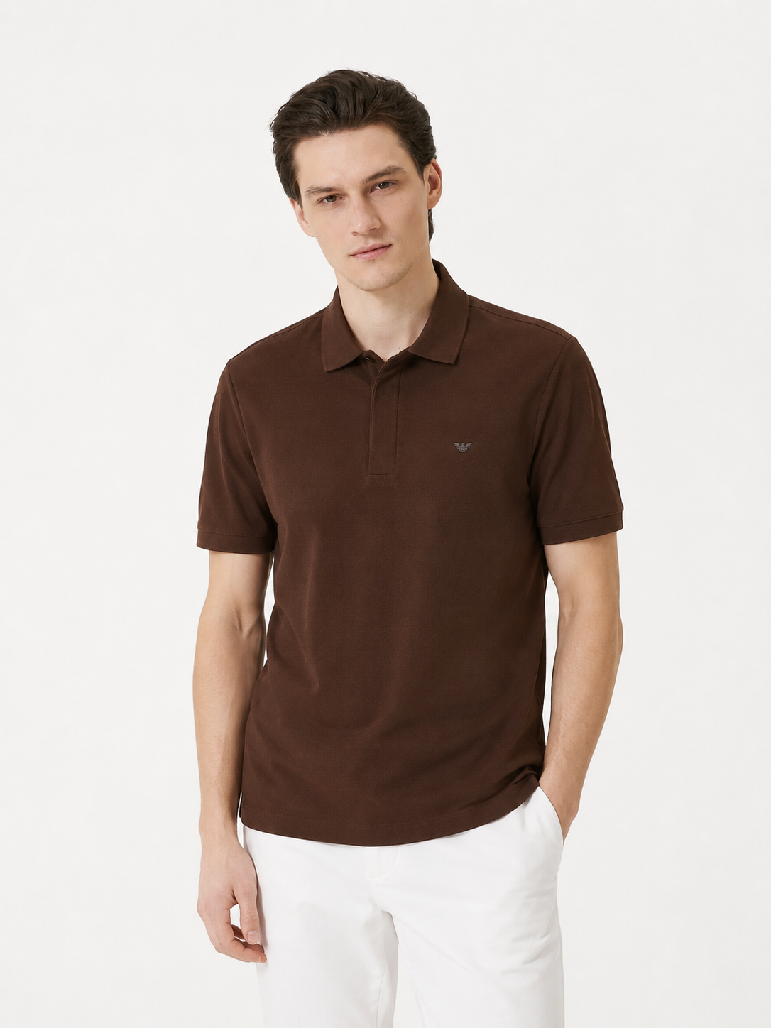 Emporio Armani brown zipper  polo tshirt