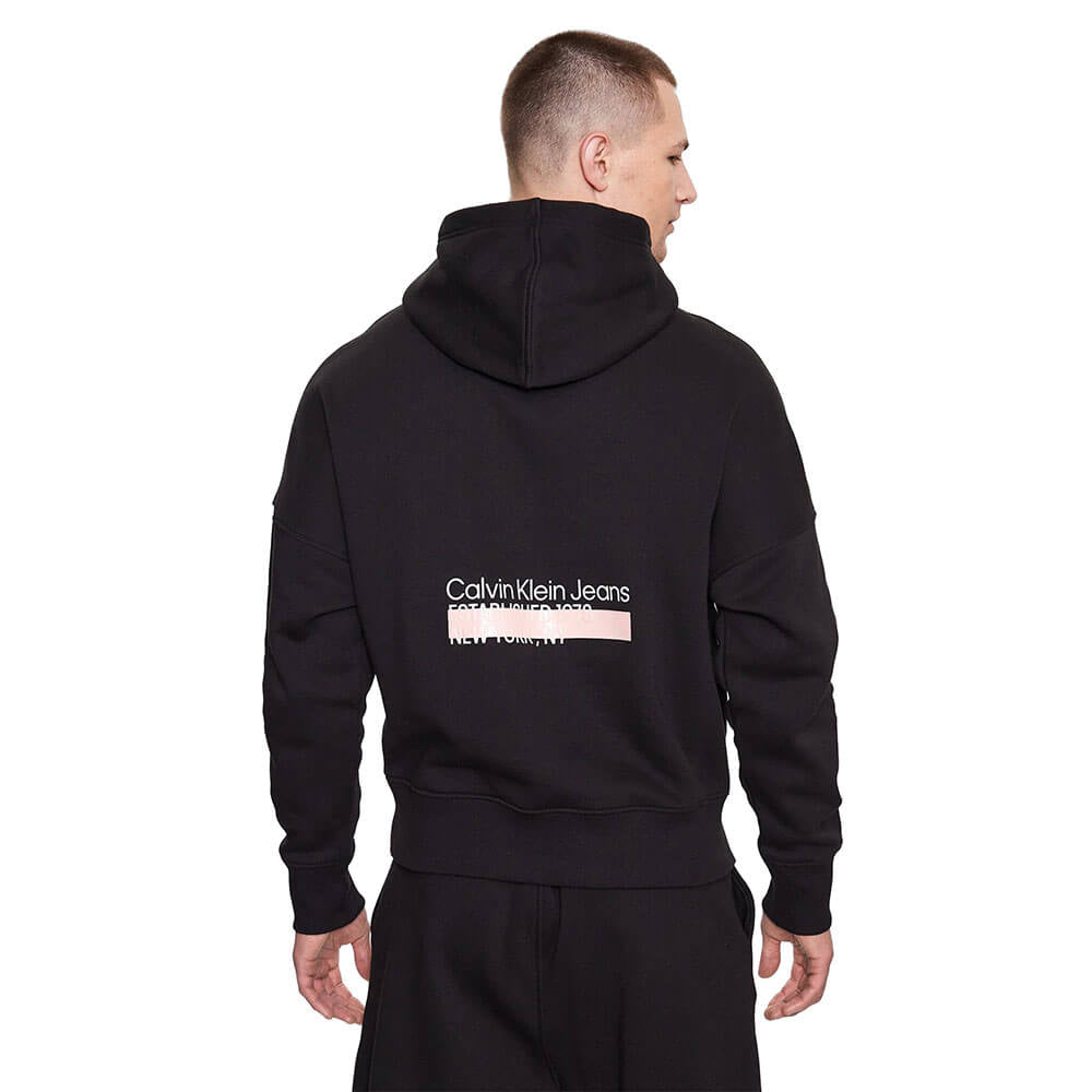 Calvin klein HOODIE LAYERED ADDRESS FLEECE  BLACK