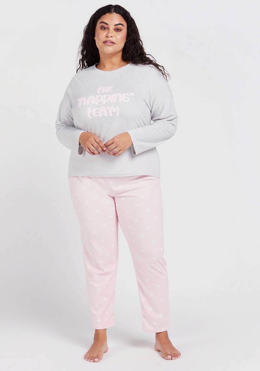 Long-sleeve graphic-print T-shirt and printed pajama pants – two-piece set
