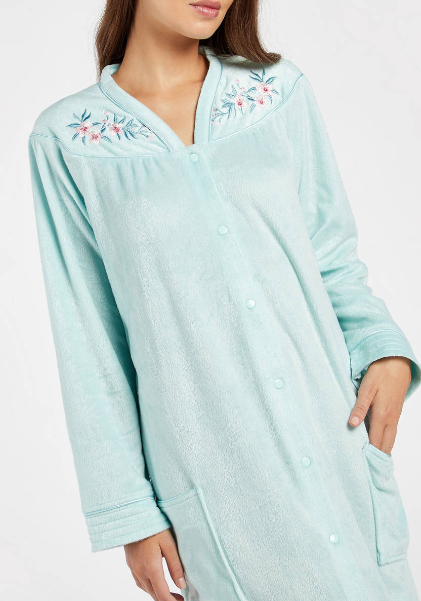 Embroidered long-sleeve nightshirt with pockets from the Cozy Collection