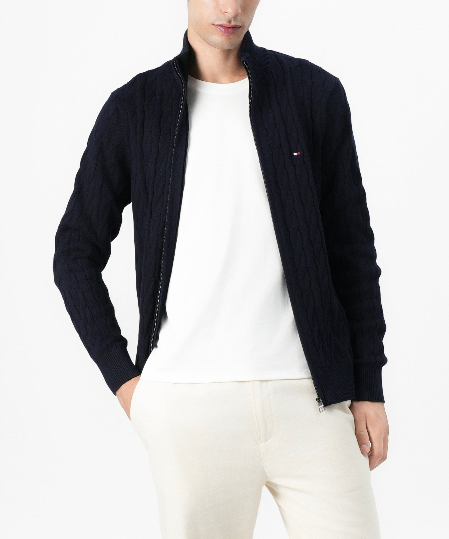 Tommy Hilfiger Sweater cable full zipper black