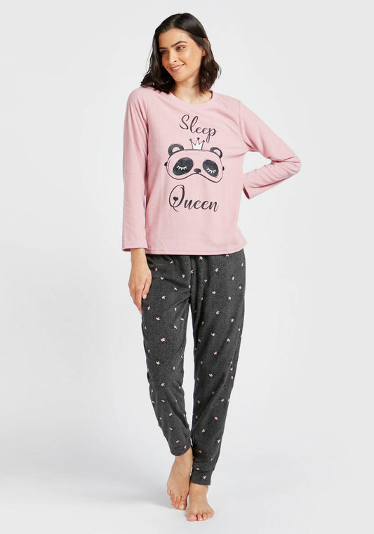 Graphic Print Long Sleeves T-shirt and All-Over Printed Pyjamas Set