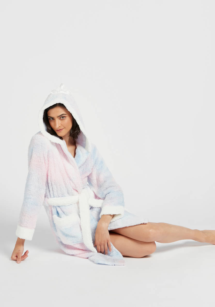 Textured Robe with Long Sleeves and Hood