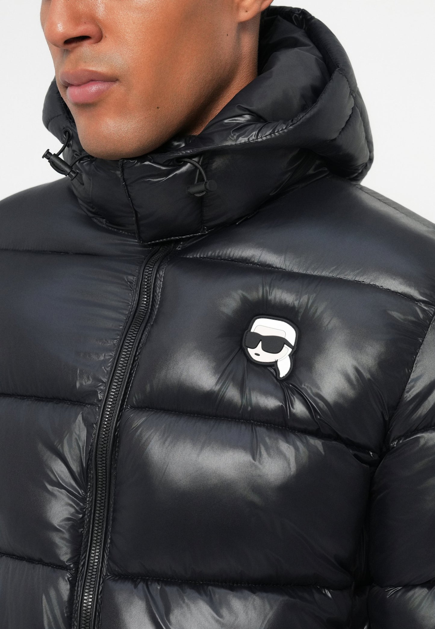KARL LAGERFELD  IKON HOODED PUFFER JACKET Black Removable hoodie