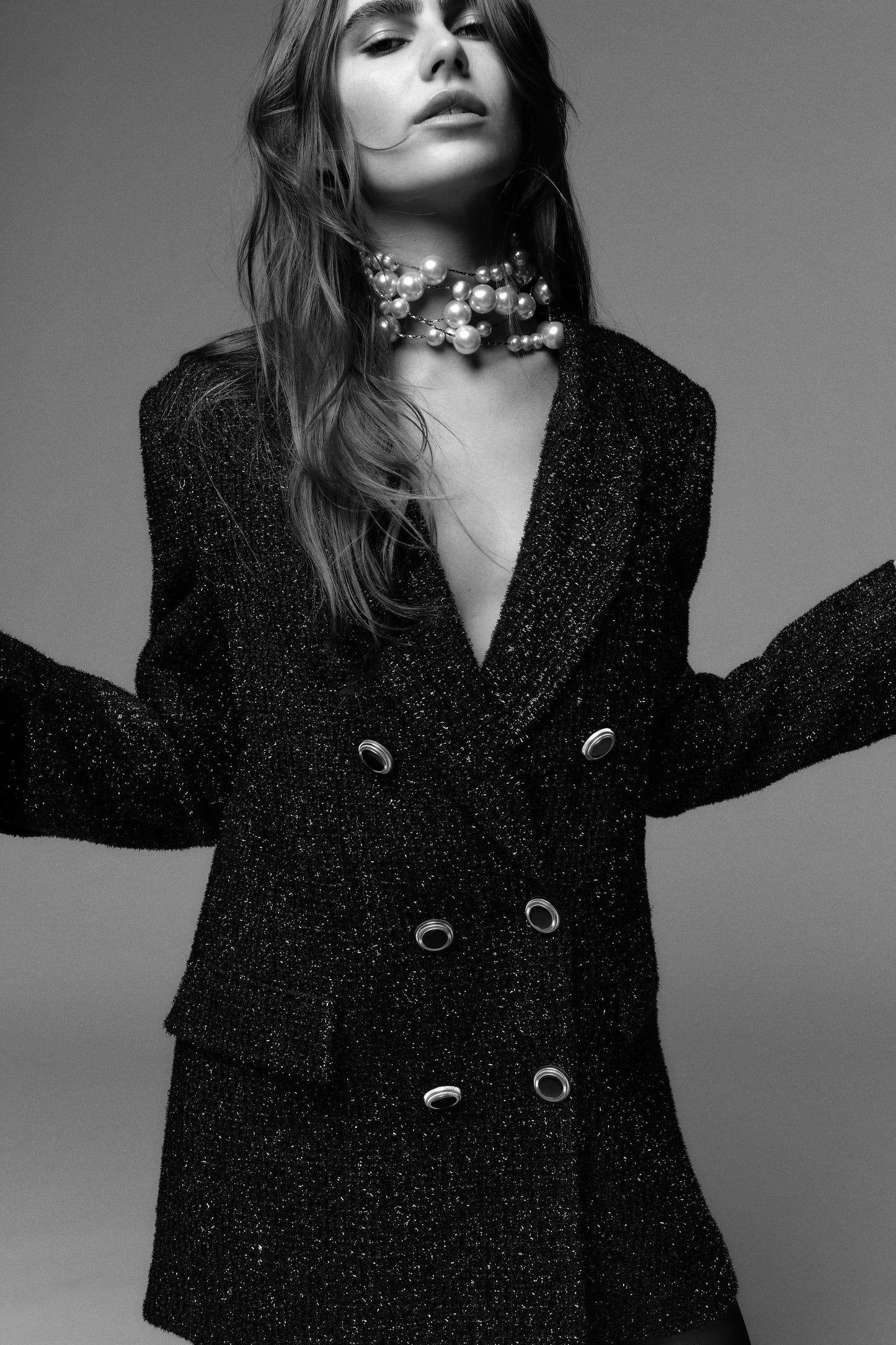 DOUBLE-BREASTED METALLIC THREAD BLAZER