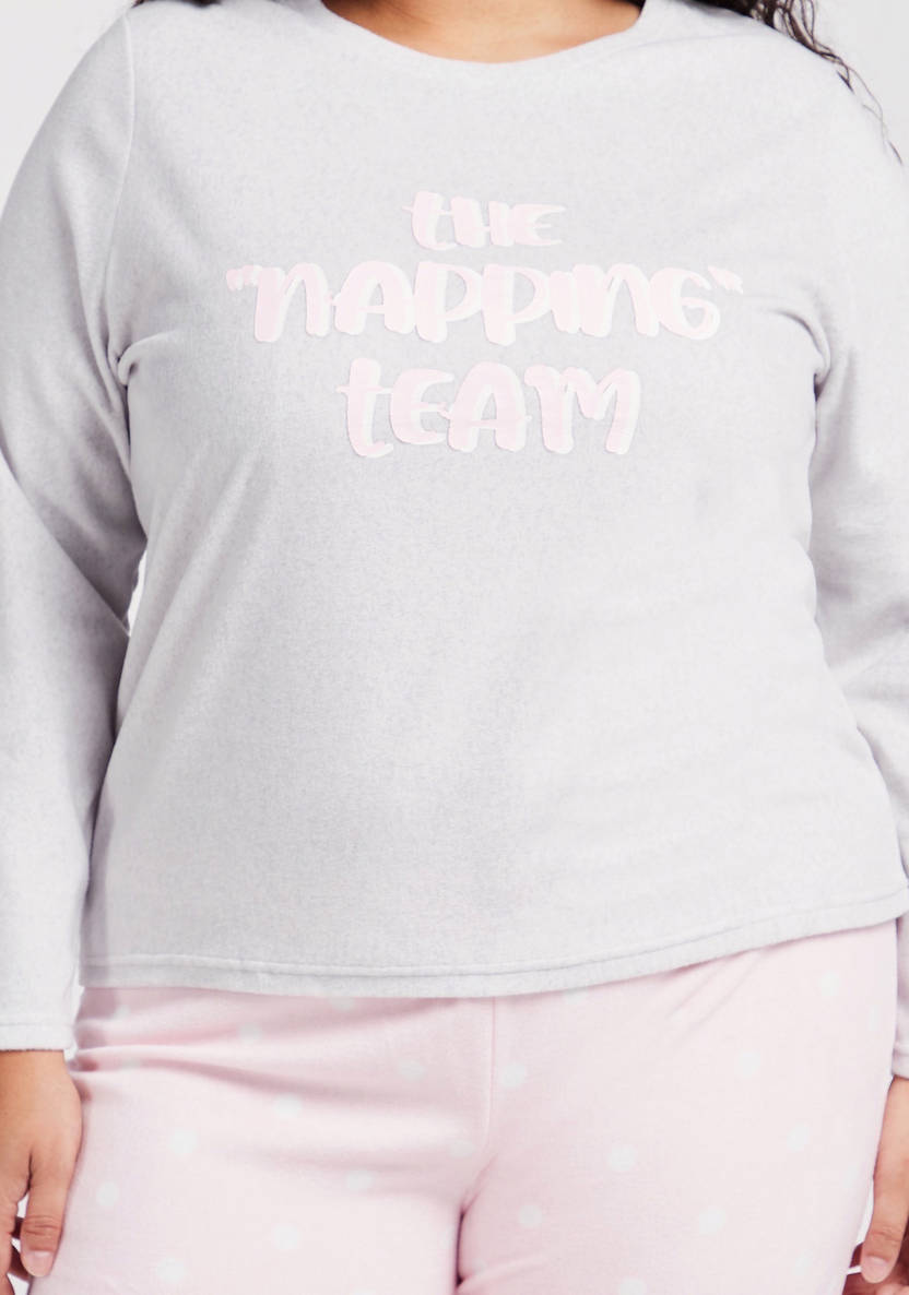 Long-sleeve graphic-print T-shirt and printed pajama pants – two-piece set