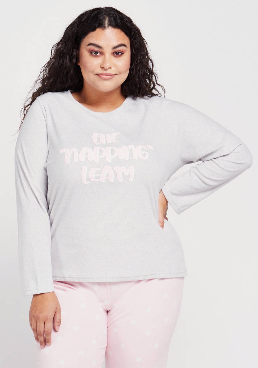 Long-sleeve graphic-print T-shirt and printed pajama pants – two-piece set