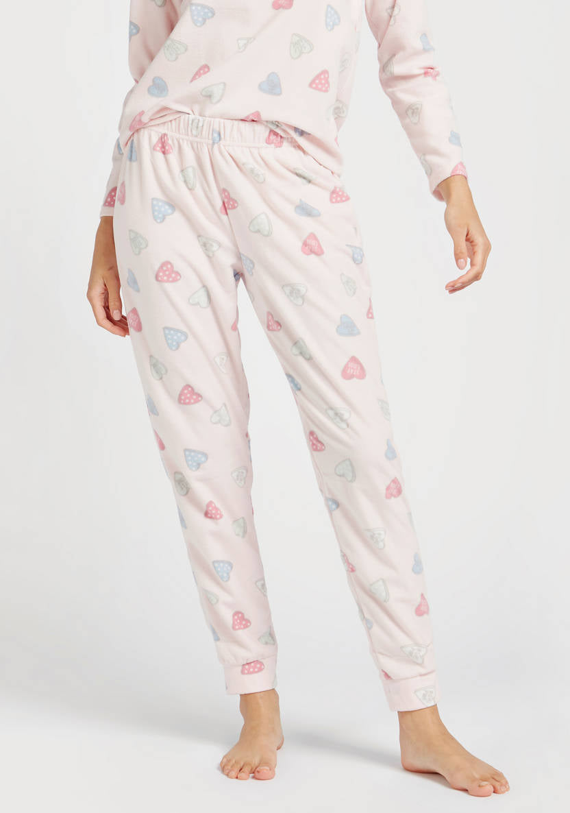 All-Over Heart Print Long Sleeves T-shirt and Pyjama Set