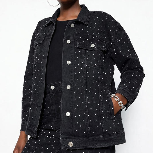 TRENDYOL COLLECTION BLACK JEWELLED OVERSIZE DENIM JACKET