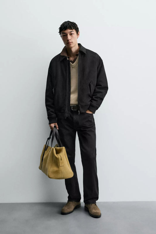 Zara Faux Suede Quilted Jacket black