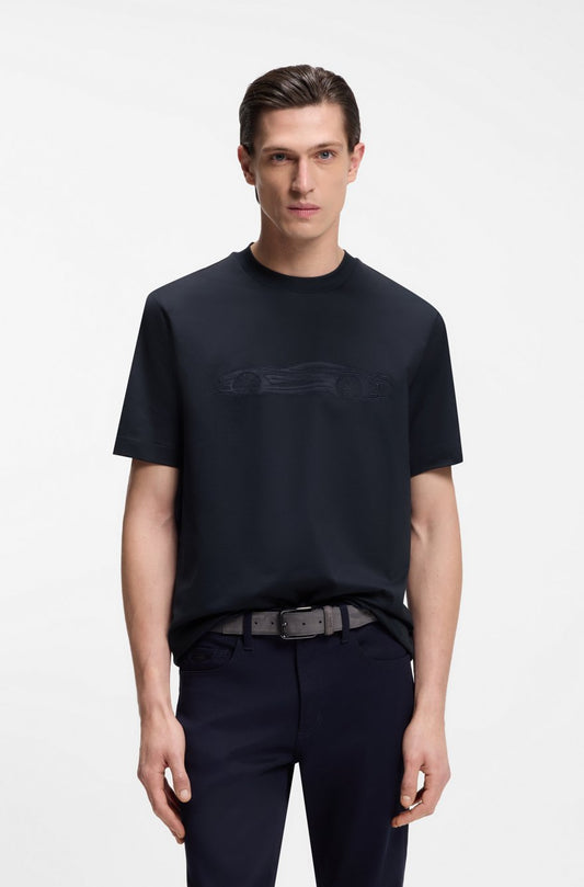 BOSS X ASTON MARTIN MERCERISED-COTTON T-SHIRT WITH CAR ARTWORK black