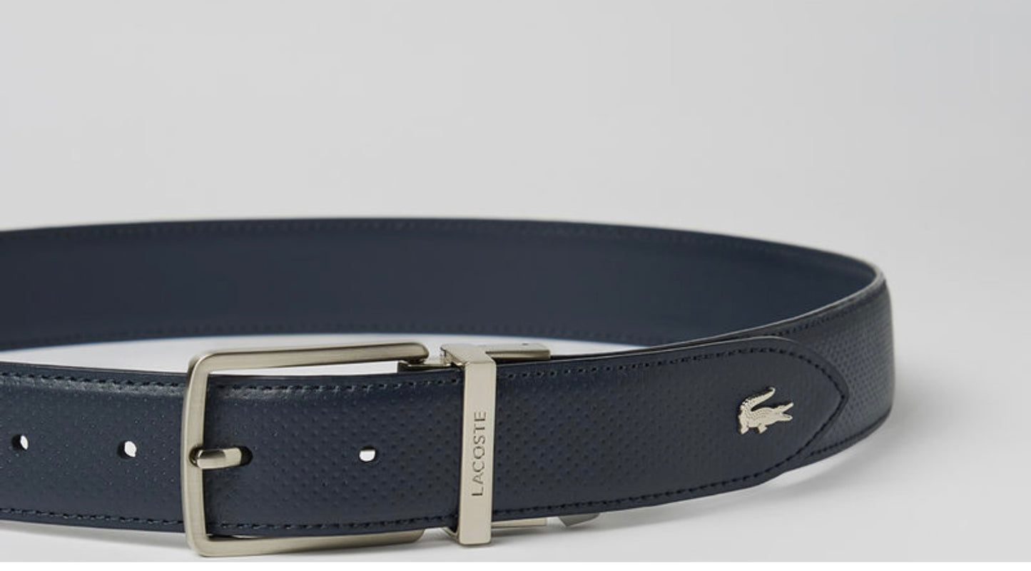 LACOSTE LEATHER BELT NAVY  DOUBLE FACE 110 CM