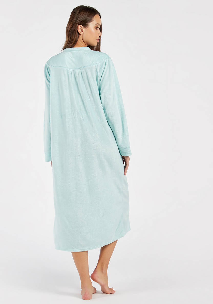 Embroidered long-sleeve nightshirt with pockets from the Cozy Collection