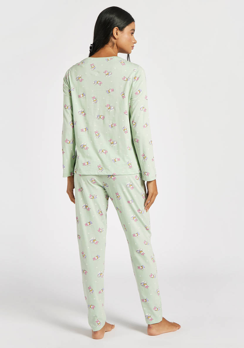 All-Over Daisy Duck Print T-shirt with Long Sleeves and Pyjamas