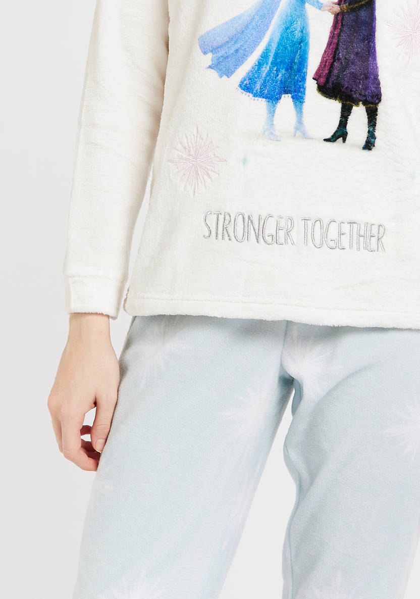 Frozen Print T-shirt with Long Sleeves and Pyjamas Set