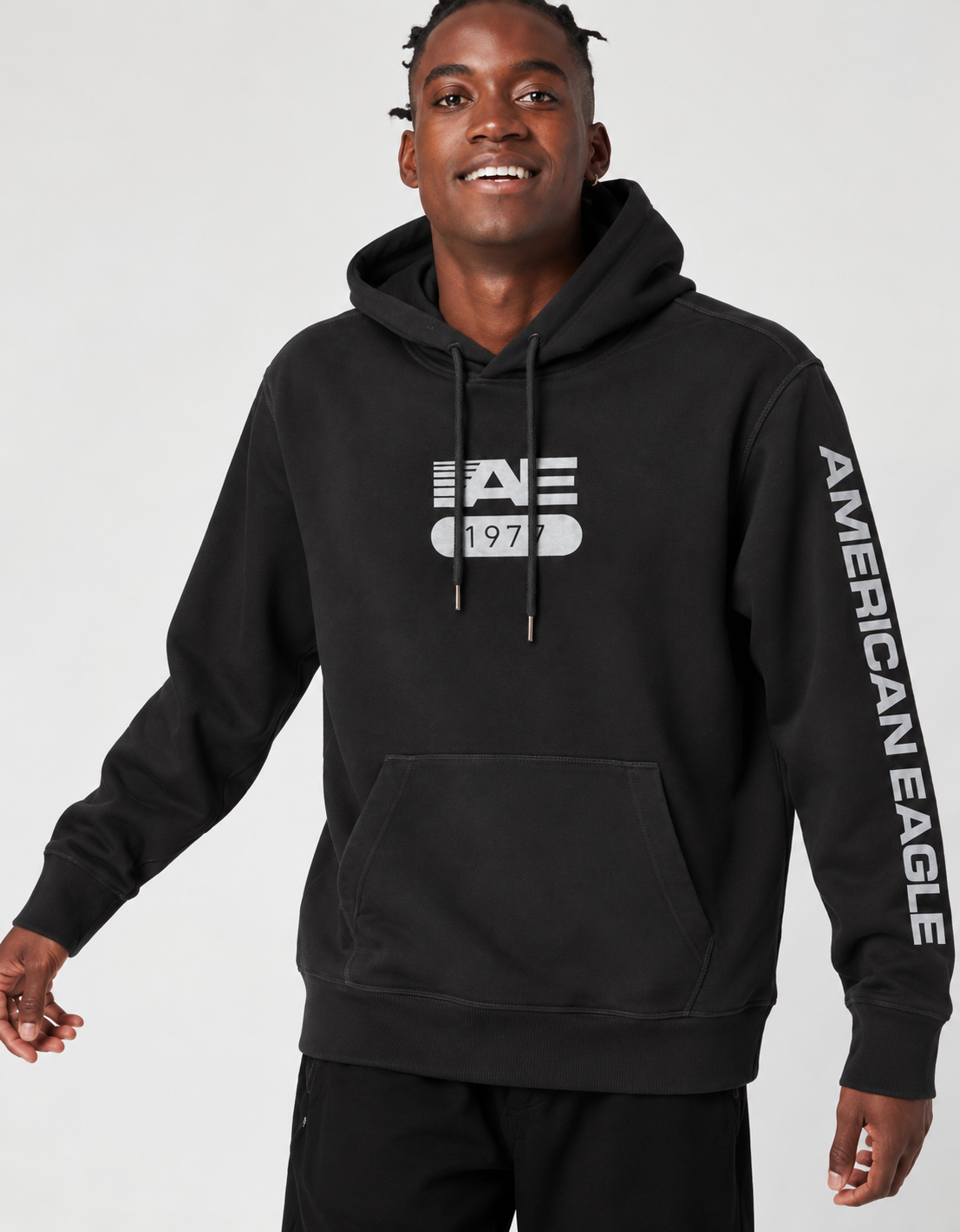 American Eagle AE 1977 Graphic Hoodie – Black
