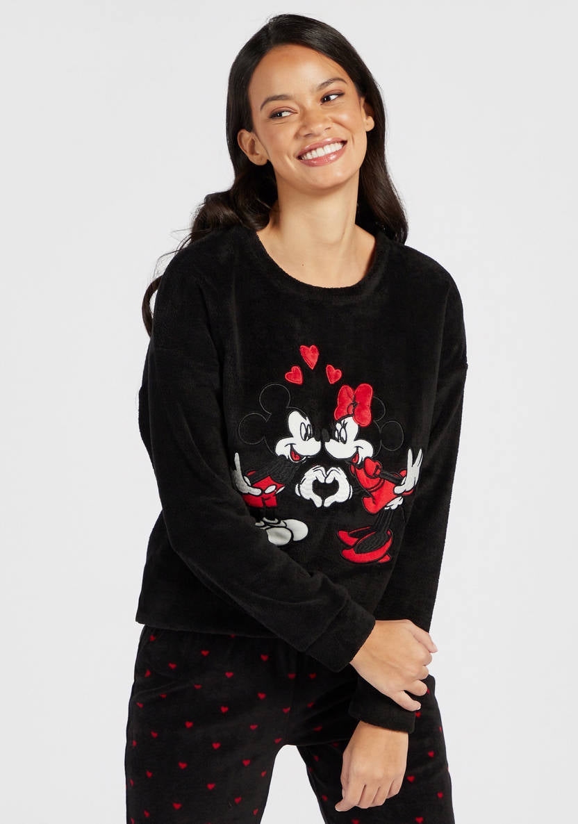 Mickey Mouse printed long-sleeve T-shirt and pajama pants set