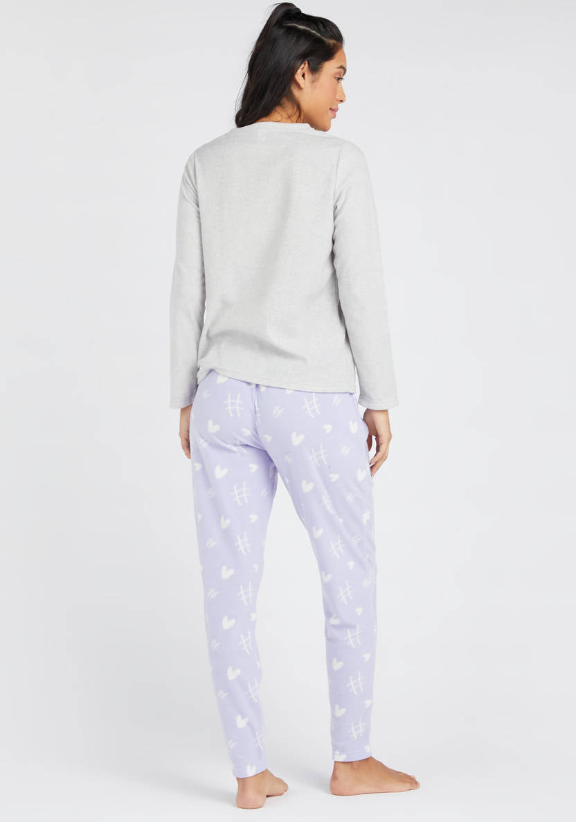 Cozy Collection Printed Round Neck T-shirt and Pyjama Set