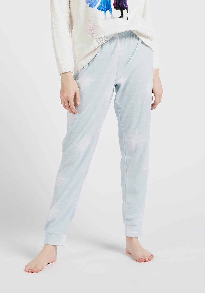 Frozen Print T-shirt with Long Sleeves and Pyjamas Set