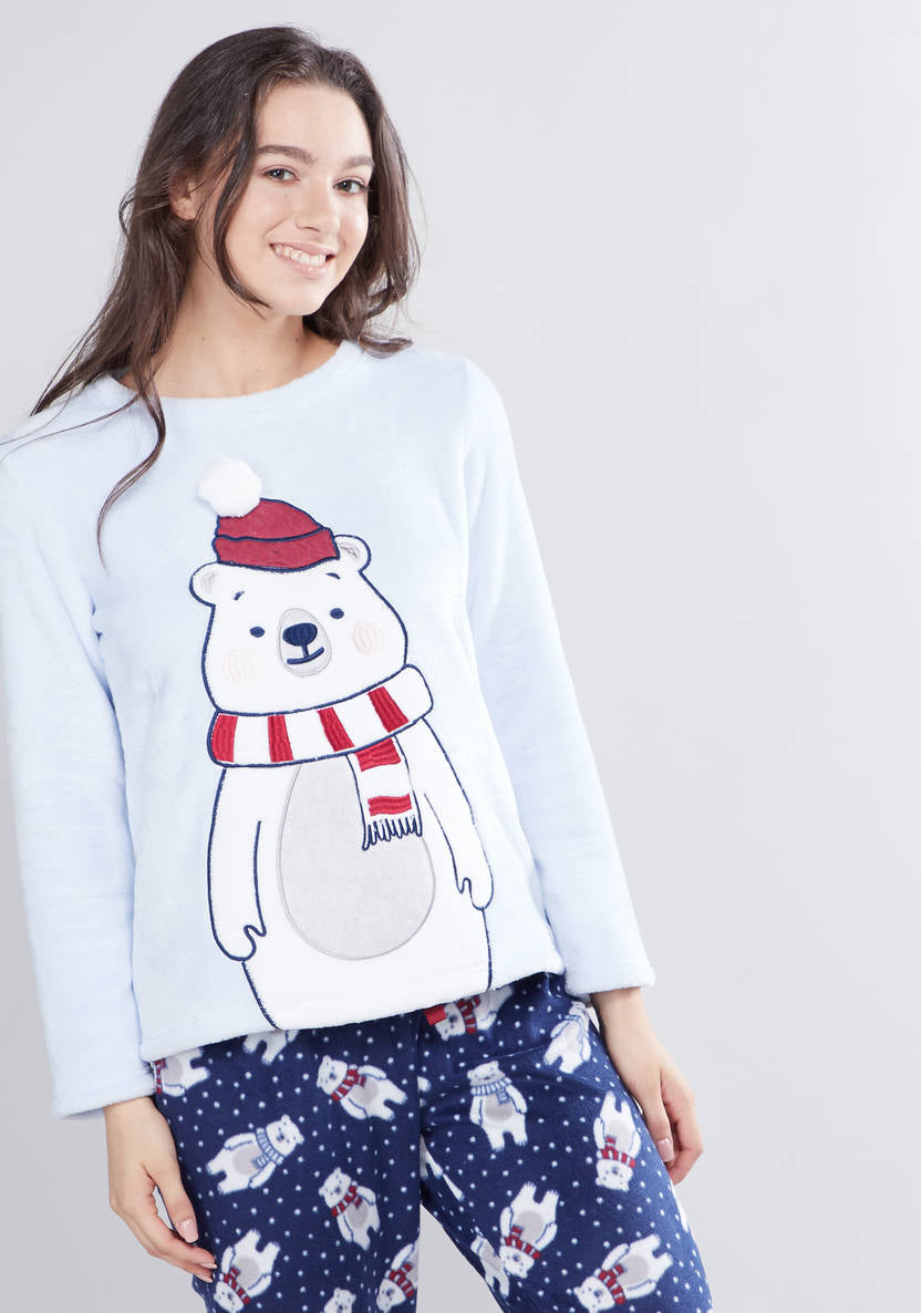 Cozy Collection Round Neck T-shirt and Printed Pyjama Set