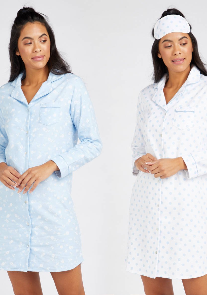 Cozy Collection long-sleeve nightshirt set with pocket and prints
