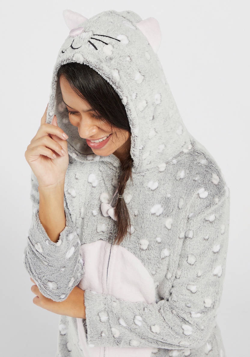 Plush Hooded Neck Onesie with Long Sleeves