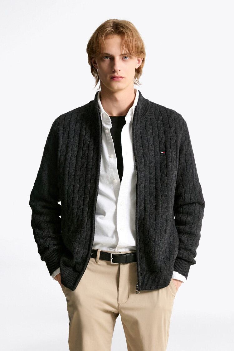 Sweater tommy hilfiger cable full zipper dark gray