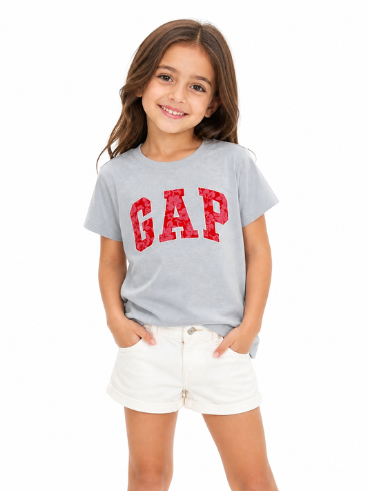 GAP Girls Floral Logo T-Shirt - Soft Cotton Short Sleeve (Grey)